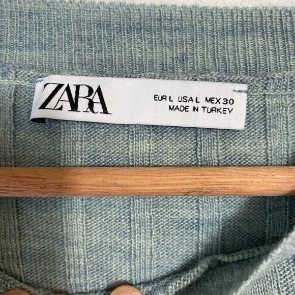 ZARA Ribbed Sweater L-XL Sage Green‎ Slouchy Knit Wool Blend Cozy Luxe Minimal - Picture 4 of 7